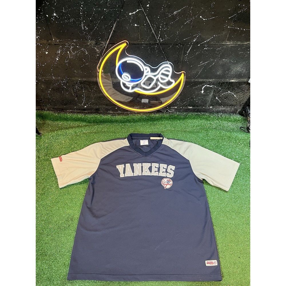 Vintage Stitches New York Yankees MLB Authentic‎ Blue Baseball Shirt Size XL